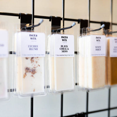 snap bars hanging on a wire rack